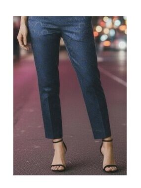 St John Collection ᪥ Luxe Metallic Brocade Dress Pants ᪥ Cobalt Blue ᪥ 12 Large